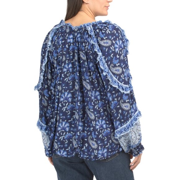 MISS JUNE Navy Paisley Ruffle Blouse - Picture 2 of 2